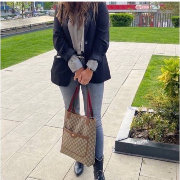 Gucci authentic brown monogram coated canvas tote bag - Picture 2 of 15